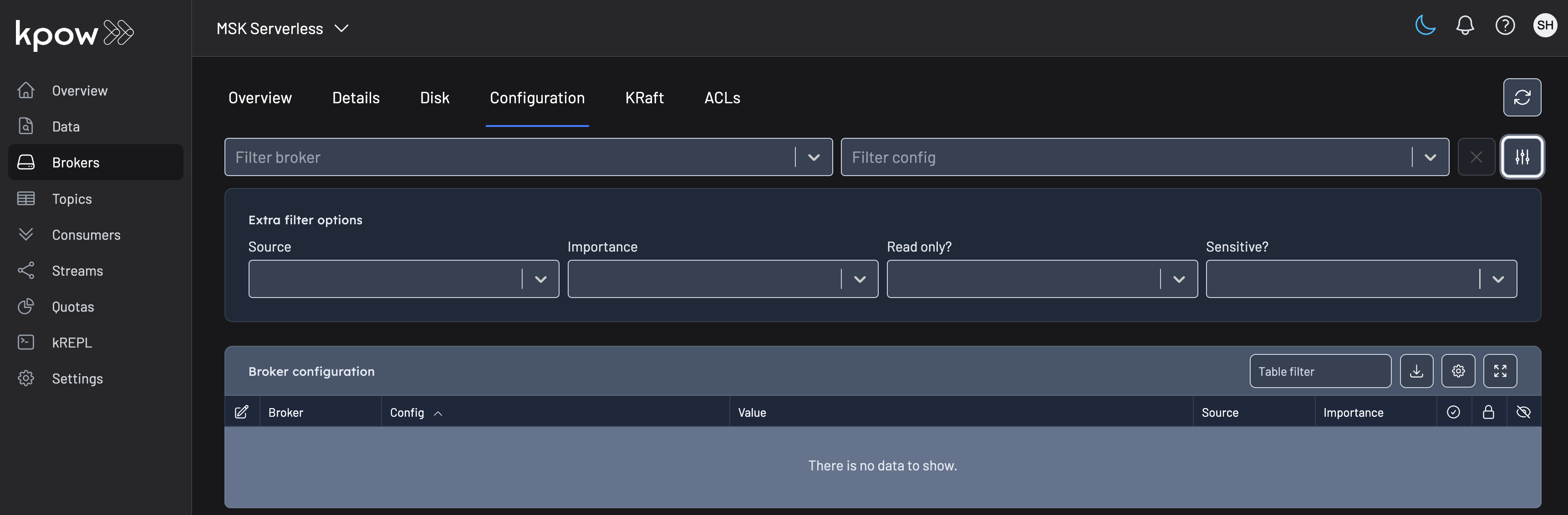 Filtering broker configuration