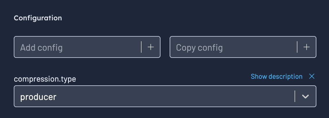 Topic create configuration in Kpow