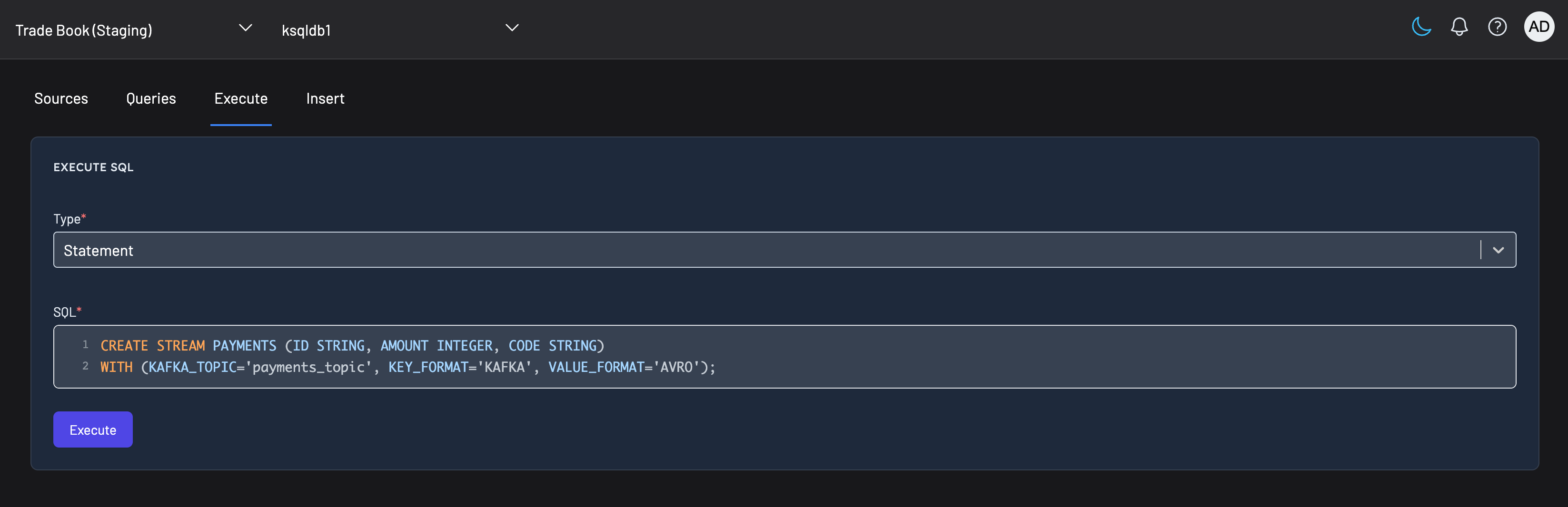 Execute SQL statement