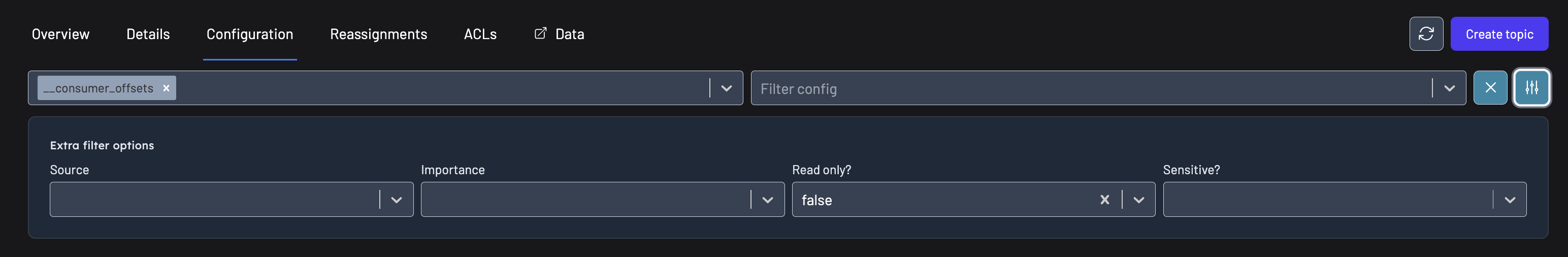 Kpow's Topic Configuration filters.