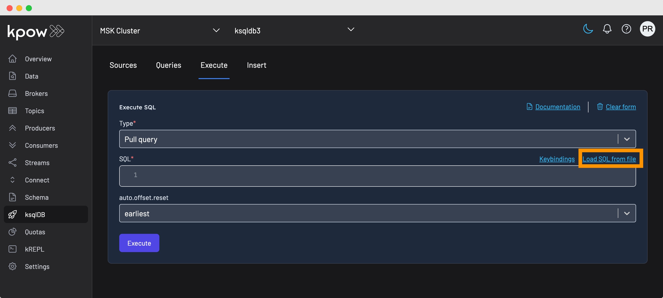 Load SQL from file button