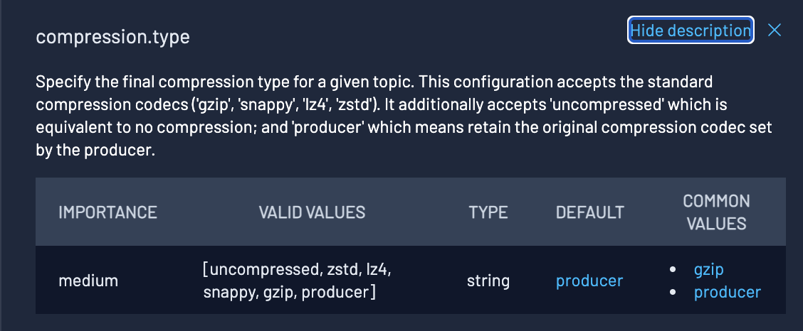 Documentation about compression.type.